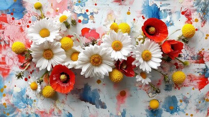 Canvas Print - Colorful Floral Arrangement with Daisies and Poppies