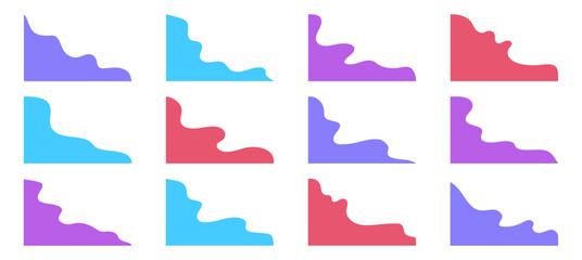 Wall Mural - Set of wave corner shapes for website page, banner, card vector illustration