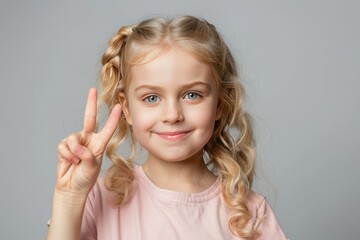 Portrait of a happy young blonde girl showing ok gesture