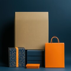 assorted packaging and gift boxes on dark background