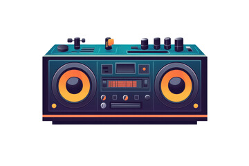 Illustration of a vintage boombox with buttons and dials. Perfect for music-themed designs and retro projects.