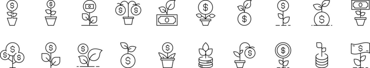 Poster - Money Tree Simple Icon Collection. Editable Stroke. Perfect for Infographics, Articles, Books, Flyers, Banners