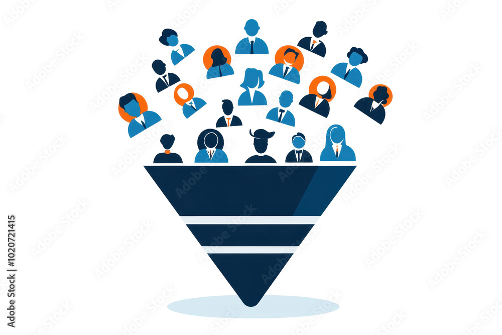 Illustration of a sales funnel with people icons representing the ...