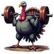 © Joanna Redesiuk - A muscular cartoon turkey is lifting a heavy barbell, wearing an orange tank top that highlights its strong arm