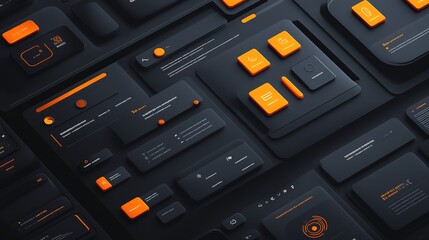 Dark UI elements with orange accents on black background