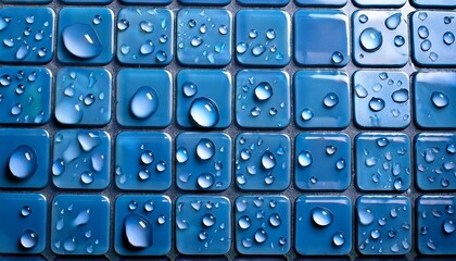 water droplets on blue tiles