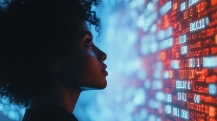 person in profile view with digital data overlay