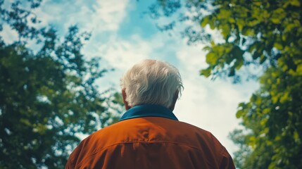 senior man walking in nature