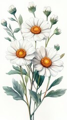 Wall Mural - Beautiful White Flowers with Green Leaves and Buds