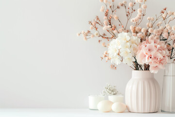 Sticker - Delicate blossoms in soft pink and white hues bring a serene and calming ambiance to a minimalist setting, evoking feelings of freshness and renewal