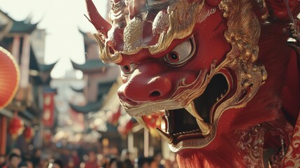 Ornate chinese dragon statue in traditional festival