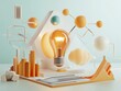 © TPS Studio - A stylized composition featuring a glowing lightbulb surrounded by abstract shapes and graphs, representing innovation and creativity in design.