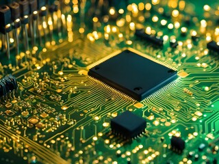 Macro View of an Illuminated Circuit Board