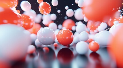 Sticker - Colorful spheres float in a captivating arrangement, creating an abstract display of red and white against a dark background