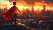 © Emiliia - A child dreaming of becoming a superhero while gazing at a vibrant city sunset
