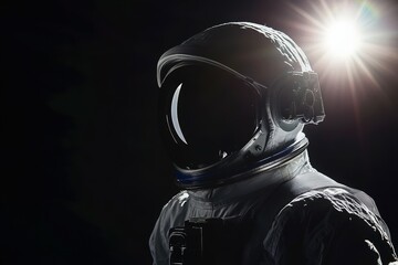 Wall Mural - Astronaut in spacesuit against dark background