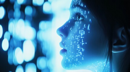 futuristic digital face with glowing data