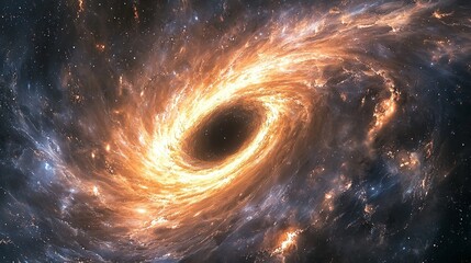 Wall Mural - a black hole at the center of a galaxy, pulling in matter and light