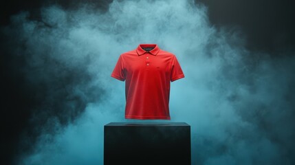 Wall Mural - red polo shirt on pedestal with smoke