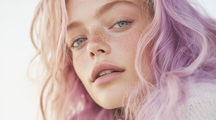 Sticker - A close up of a woman with freckles on her face