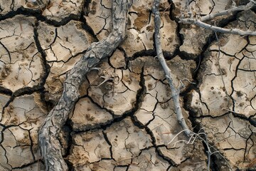 Wall Mural - dead trees lie upon cracked earth, highlighting the devastating effects of drought and climate chang