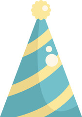 Sticker - Blue and yellow striped party hat with a pom pom, evoking joy and celebration for birthdays or festive events