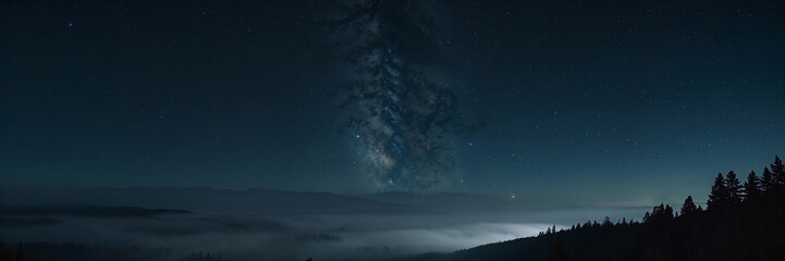 A starry night sky with a milky white cloud. The sky is dark and the clouds are white