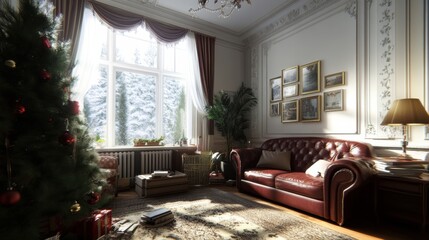 Wall Mural - A living room filled with furniture and a christmas tree