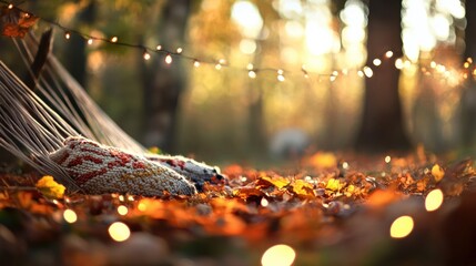 Poster - A person laying in a hammock in the leaves