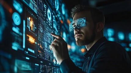 Man Interacting With Futuristic Digital Interface