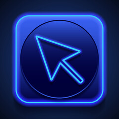 Wall Mural - Cursor simple icon vector. Flat design. Blue neon style on button. With shadow