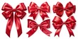© Kukar Studio - A collection of festive red satin bows, each crafted with meticulous detail, showcasing their elegant curves and flowing tails, against a pristine white backdrop.