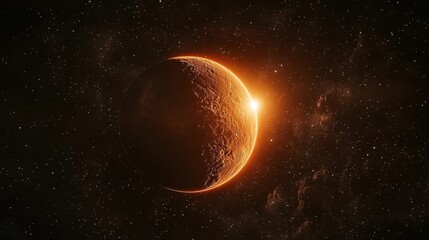 Wall Mural - a planet orbiting a red dwarf star, with a deep space background