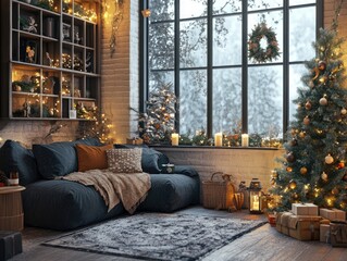 Canvas Print - Cozy interior with festive decorations and seasonal elements