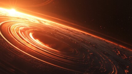 Wall Mural - a planet with massive rings, glowing brightly in the light of a nearby sun