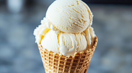 Sticker - Creamy Vanilla Ice Cream Cone, Sweet Dessert Photo, Food Photography, Cone Closeup