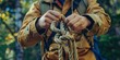 ©  Abyss Photo - Boy scout in uniform, tying knots during outdoor scouting activities