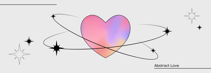 Retro Valentine day background, liquid aura heart in Y2K aesthetic in the oval frame, abstract texture of defocused aura. Vector illustration. Valentine Day's banner.