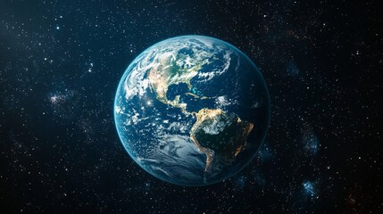 Wall Mural - a satellite orbiting earth with a view of the planet continents and oceans