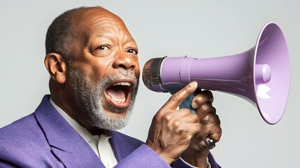 Mature African Businessman Confidently Addressing Audience with Megaphone