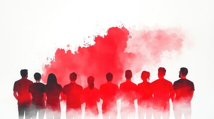 Canvas Print - Silhouettes of People Against a Red Watercolor Background.