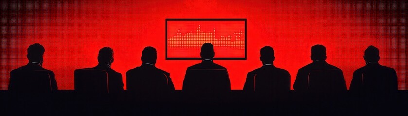 Wall Mural - Business Meeting Silhouettes in Red.