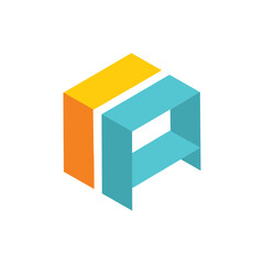Wall Mural - this is a simple flat logo of letter a in uppercase in hexagonal shape in orange yellow and blue col