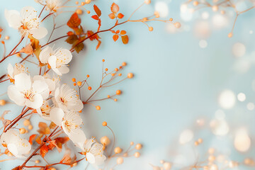 Canvas Print - A serene arrangement of delicate white flowers and orange leaves creates a tranquil atmosphere, inviting a sense of calm and natural beauty to any space