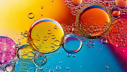 colorful liquid bubbles in different variations, oil, liquid, chemicals, laboratory