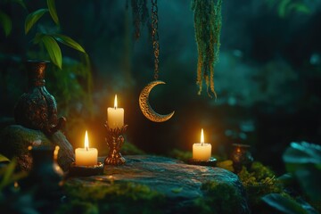 Wall Mural - Group of candles resting on top of a rocky outcropping