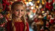 © Emiliia - A young girl joyfully exploring a festive workshop filled with holiday decorations and toys