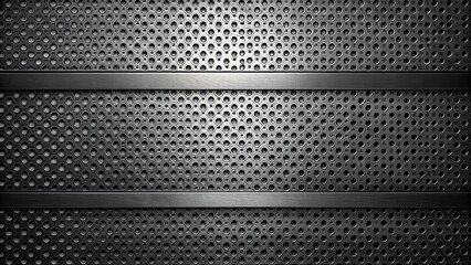 Leinwandbilder - A textured metallic background with a repeating pattern of circular holes, separated by horizontal brushed metal bands.