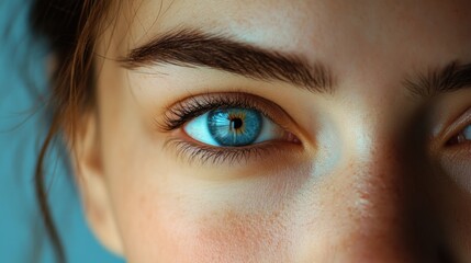 Sticker - A close-up shot of a woman's blue eye, with eyelashes and eyebrow visible