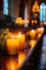 Sticker - A row of candles sits atop a wooden table, providing warm light